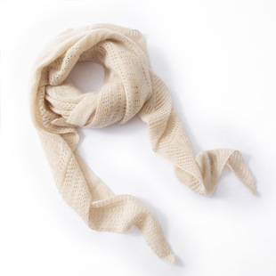 秋冬100%纯山羊绒三角围巾女镂空针织领巾护颈保暖围脖披肩外搭