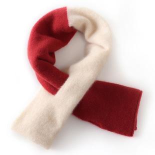 精致小物！100纯山羊绒拼色穿孔小围巾女秋冬季百搭优质羊绒围脖