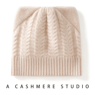 100%纯山羊绒帽子男女童秋冬猫耳朵针织保暖防寒百搭护耳毛线帽