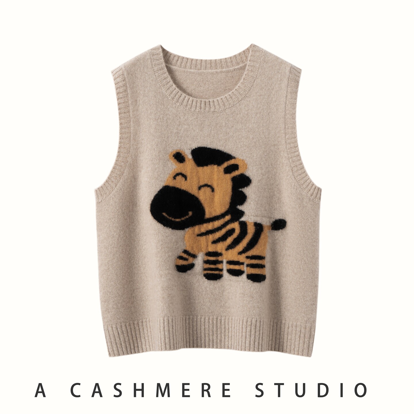 秋冬新款100%纯山羊绒衫女圆领加厚提花针织马甲背心毛衣坎肩上衣