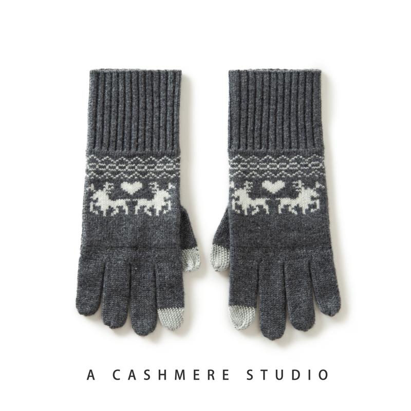 秋冬针织纯山羊绒手套五指女