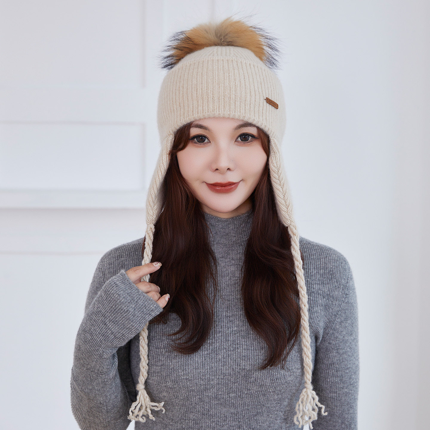 秋冬新款100%纯山羊绒毛球帽子女