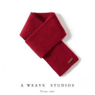 秋冬100%纯山羊绒围巾男女通用红色针织百搭保暖短款围脖