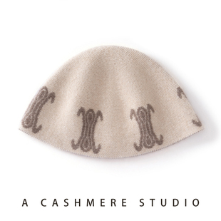 秋冬100%纯山羊绒帽子女士提花针织防寒百搭渔夫帽时尚洋气显脸小