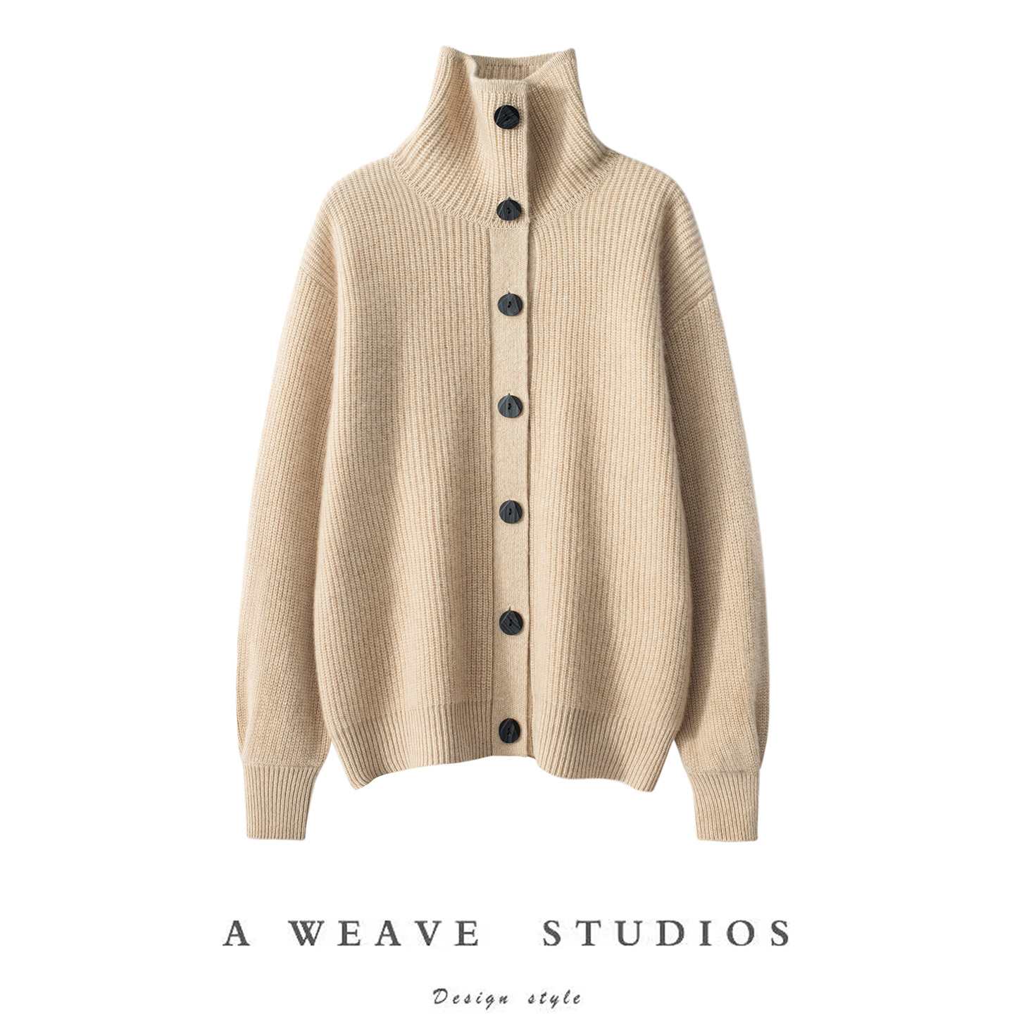 秋冬100%山羊绒高领加厚开衫女