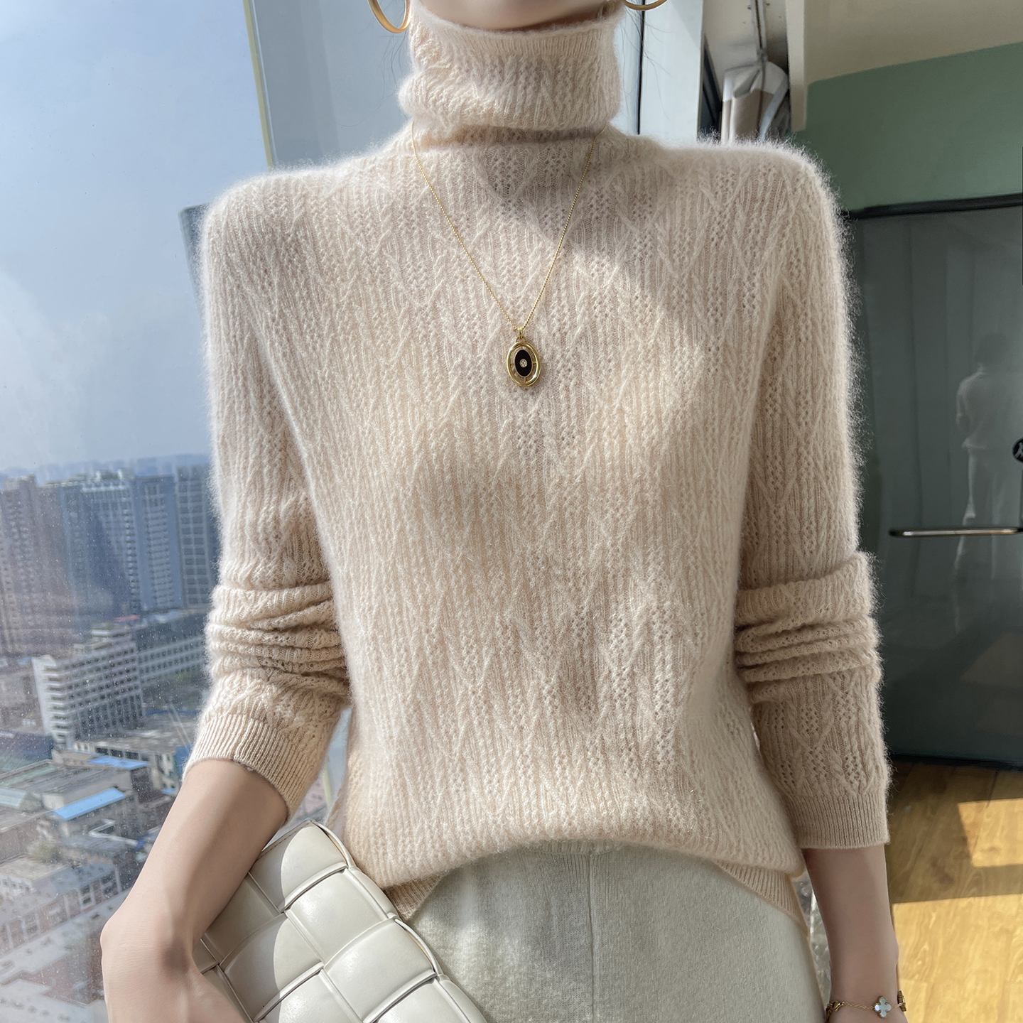 秋冬新款堆堆领山羊绒衫女