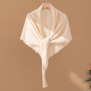 100%纯山羊绒三角巾女时尚百搭流苏针织披肩防寒保暖护颈两用围脖