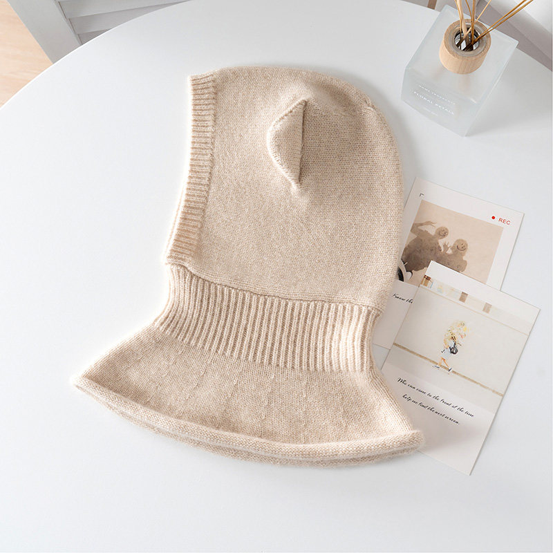 儿童秋冬100%纯山羊绒帽子男女童针织护耳保暖防寒围脖一体猫耳帽