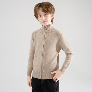 儿童秋冬新款100%羊毛衫男女半高领拉链毛衣彩点针织开衫加厚外套