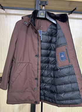 金利来男装羽绒服獭兔毛领可拆帽