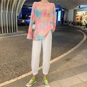韩版 彩色印花T恤防晒衫 圆领上衣女装 中长款 2019夏季 新款 宽松长袖
