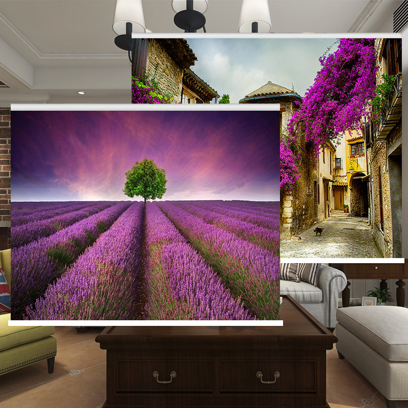薰衣草风景卷帘卧室客厅卫生间阳台遮阳隔断遮挡升降式免打孔窗帘