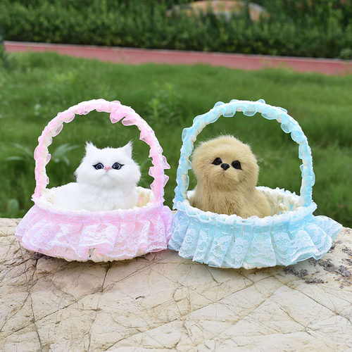 仿真猫咪毛绒玩具篮子猫狗狗兔子仿真动物玩偶模型公仔儿童玩具猫 - 封面