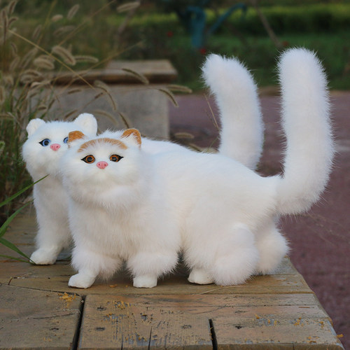 真皮仿真猫咪小猫模型家居创意摆件软装装饰可爱毛绒玩具拍摄道具