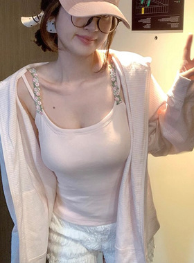 2025新款甜美花编肩带可调节免穿胸垫吊带背心内搭单穿百搭上衣女