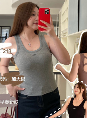 大码背心带胸垫宽肩带外穿上衣大码女装固定杯胖mm美背内搭218