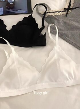 无痕法式三角杯内衣女大胸显小无钢圈超薄款兔耳朵聚拢少女文胸罩