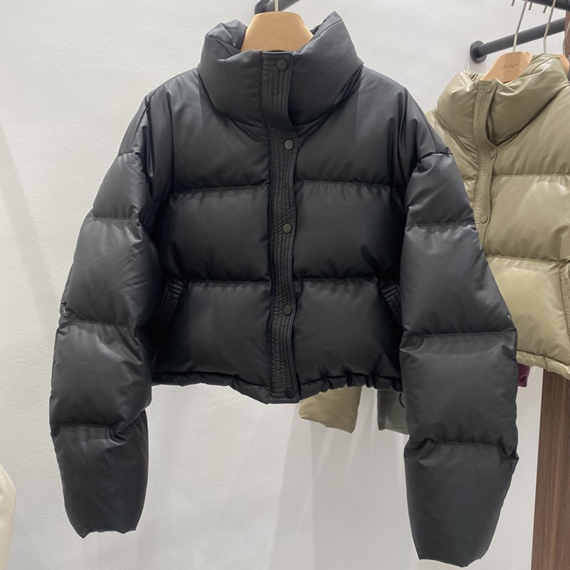 PU皮免洗羽绒服女短款2024冬季新款加厚肯豆小个子面包服美式外套