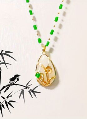 水滴形吊坠项链女荷叶复古时尚