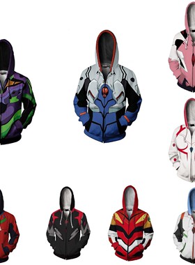 新福音战士 EVA 明日香凌波丽COS同款3D印花动漫休闲连帽套头卫衣