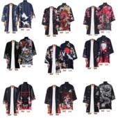 浮世绘龙图腾仙鹤鲤鱼开衫 睡衣道袍 家居服七分袖 长款 和服披风夏季