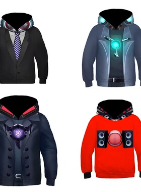 跨境万圣节 泰坦电视人cosplay同款3D印花儿童连帽休闲外套童卫衣