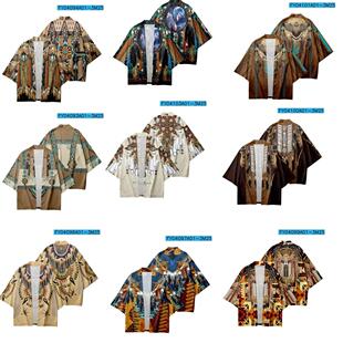 2025跨境外贸印第安人民族风系列3D印花宽松披风羽织和服道袍开衫