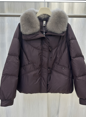 2025冬季款时尚短款小个子白鹅绒羽绒服可脱卸狐狸毛领外套96061