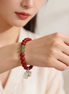 天然朱砂手串女民族风纯银手链