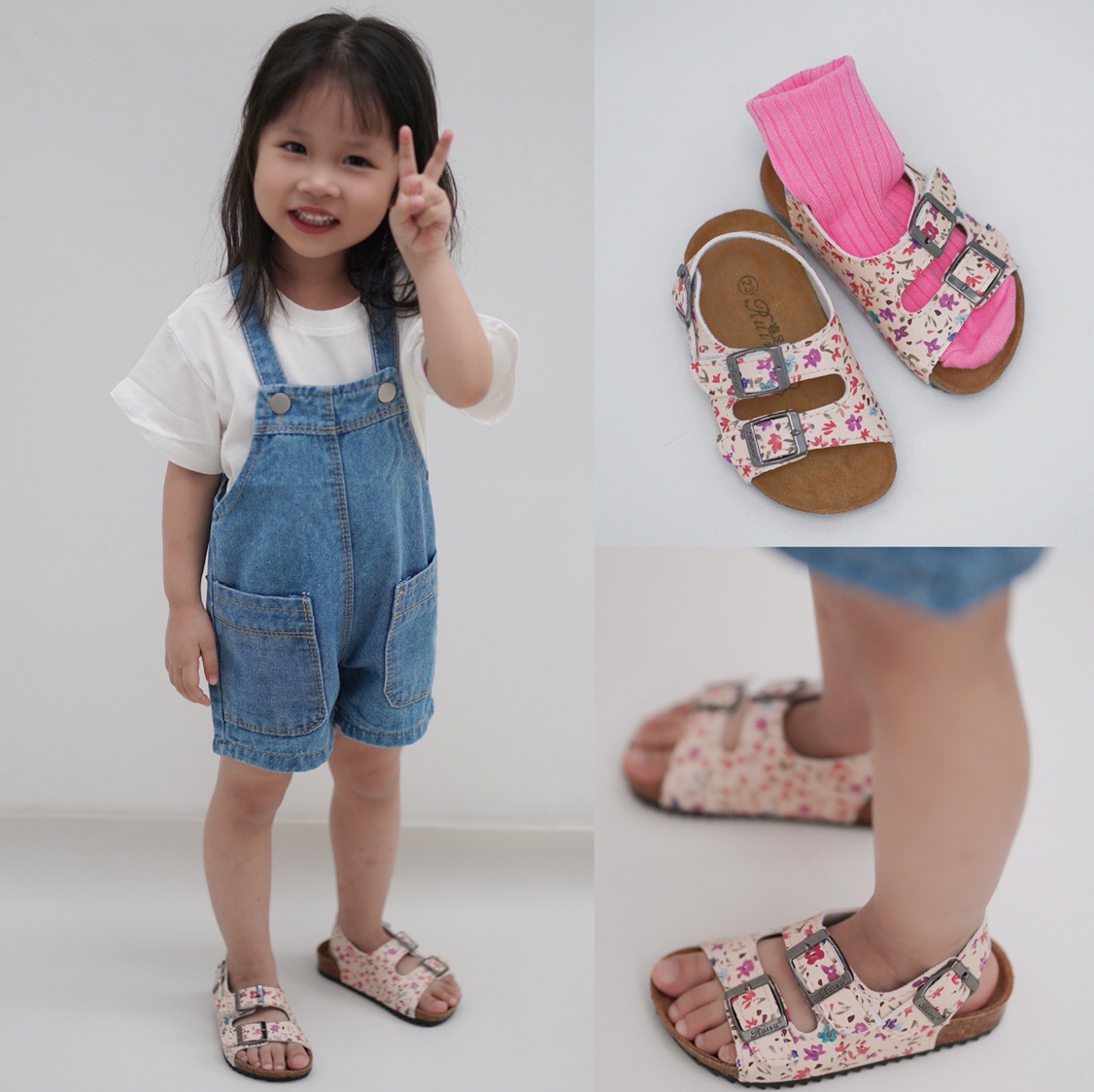 小中大软木沙滩亲子女生手工凉鞋