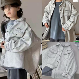 波拉bora韩国童装男童牛仔衬衫2025春秋儿童洋气外套中大童衬衣