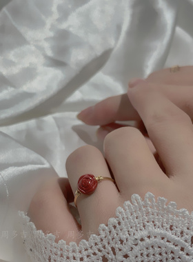 天然帝王砂朱砂玫瑰花手工戒指