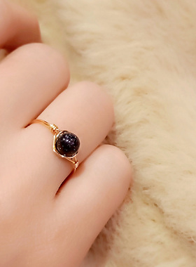 天然蓝砂石戒指紫晶沙女14k包金