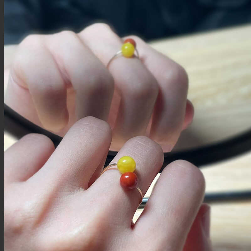 戒指鸡油黄蜜蜡开口戒指