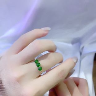 天然和田碧玉戒指菠菜绿手工原创轻奢14K包金指环女开口可以调节