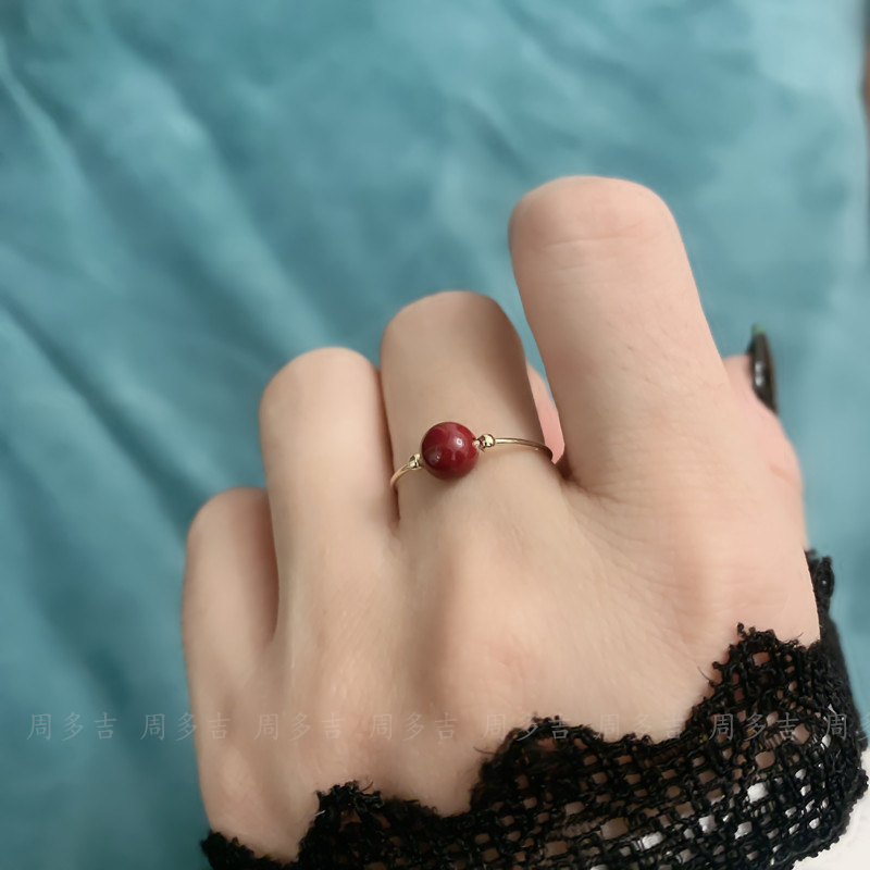 朱砂戒指轻奢指环开口可调节