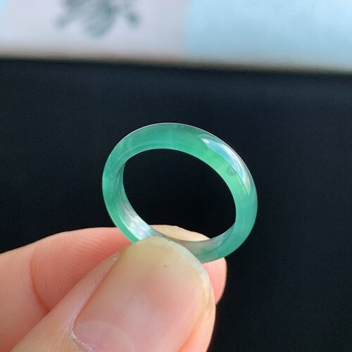 天然A货冰种天空蓝翡翠素圈戒指
