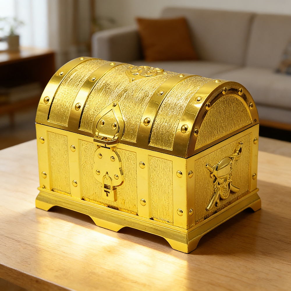 海盗百宝箱塑料宝石金币箱子藏宝箱收纳盒儿童玩具过家家道具礼物