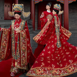 出租明制汉服凤冠霞帔全套百鸟朝凤中式婚服新娘嫁衣秀禾租赁