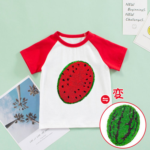 儿童短袖t恤亮片可变图案衣服