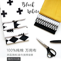 Ins gió trang trí tối giản màu đen và trắng Bắc Âu phòng trẻ em tấm phim hoạt hình cotton vải bông sọc màu vải rắn - Vải vải tự làm vải thun cotton lạnh