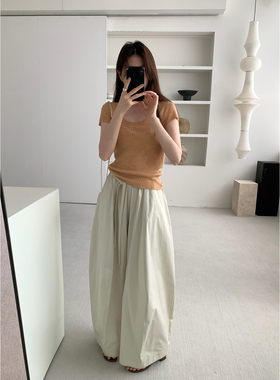 T.G-夏日系松紧腰气球裤阔腿宽松廓形镰刀休闲长裤配腰绳ZRY24771