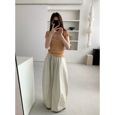 T.G-夏日系松紧腰气球裤阔腿宽松廓形镰刀休闲长裤配腰绳ZRY24771