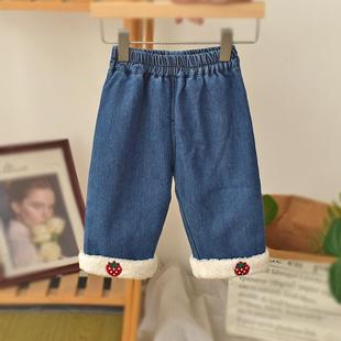 子休闲宽松洋气保暖婴儿长裤 女童牛仔裤 宝宝裤 2025新款 加绒秋冬季