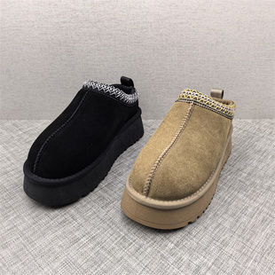 断码处理2025冬季新款真皮女鞋增高厚底外穿无后跟加绒懒人勃肯鞋