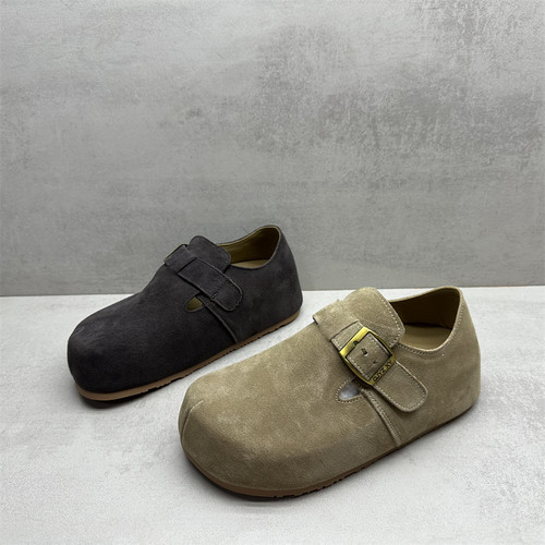 断码处理真皮女鞋内增高勃肯鞋女