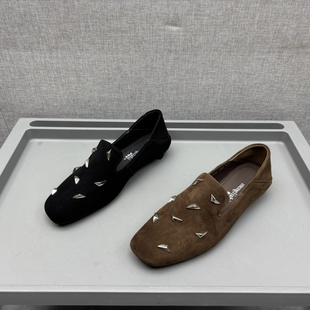 处理2025秋季 百搭英伦风方头一脚蹬懒人单鞋 新款 时尚 真皮女鞋 断码