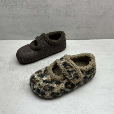 复古百搭豹纹舒适软底勃肯鞋棉鞋