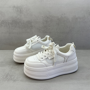 撤柜处理断码女鞋2026春款小白鞋增高厚底圆头系带休闲网面女单鞋