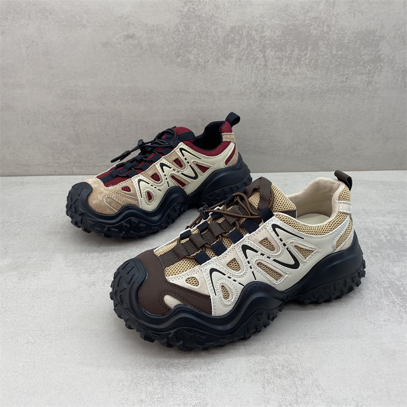 断码处理2025春款真皮女鞋百搭网面户外登山鞋增高厚底轻便休闲鞋